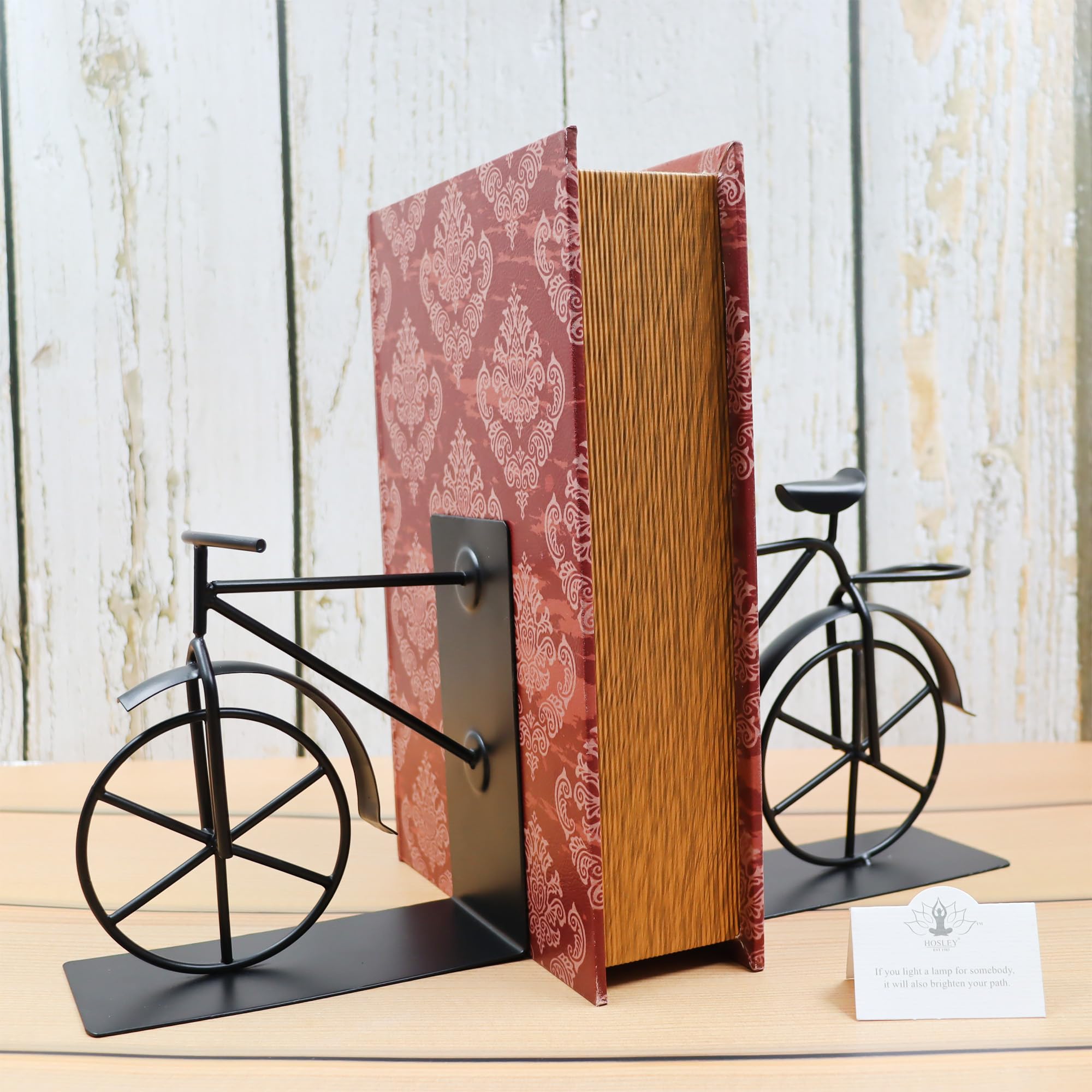 HOSLEY Iron High Bookend Antique Cycle| Metal Bookends for Desk | Book Holder for Home Decorative - Gift for Book Lovers and Home Décor Desk Accessories Ideal for Gifting |Pack of 1(13-Inch, Black)