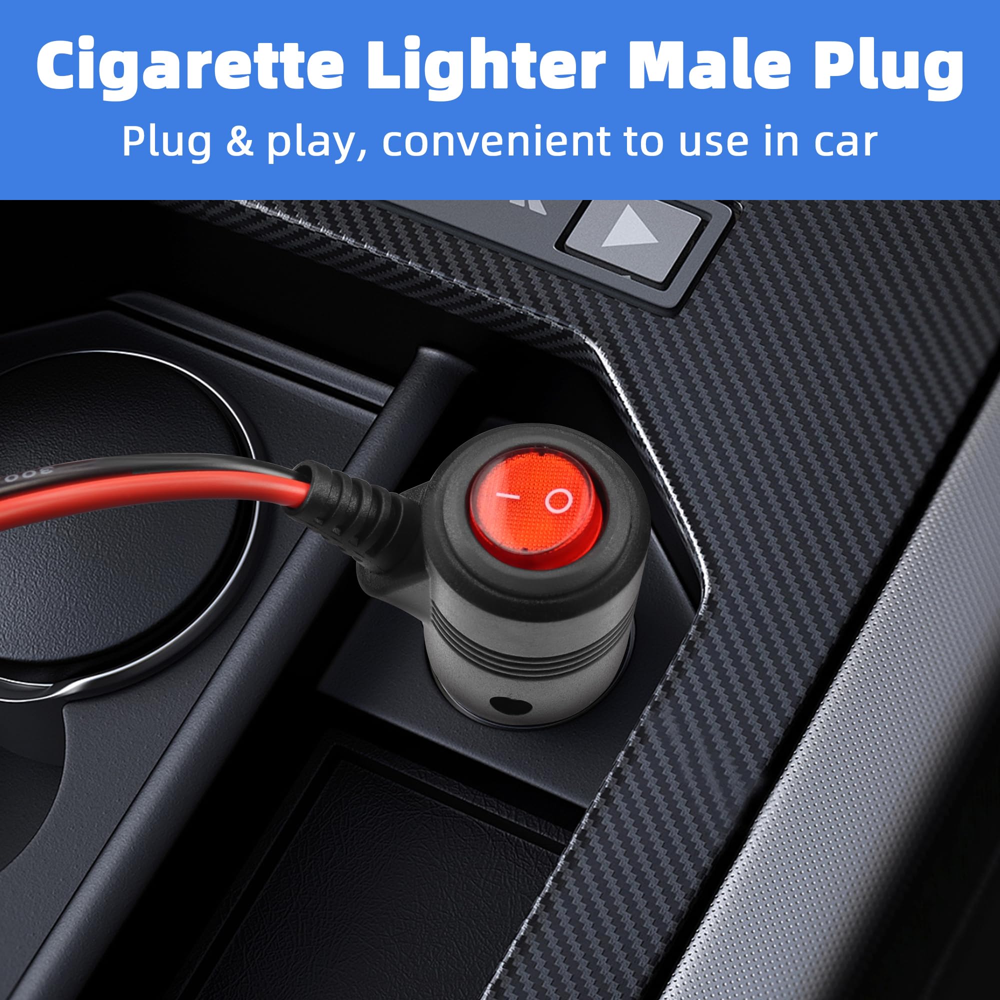 RIIEYOCA Cavo SAE A Spina Accendisigari 12V Con Interruttore ON/OFF – 16AWG, Fusibile 15A E LED – Per Inverter, Auto, Camper, Moto – Include Adattatore SAE Di Scorta