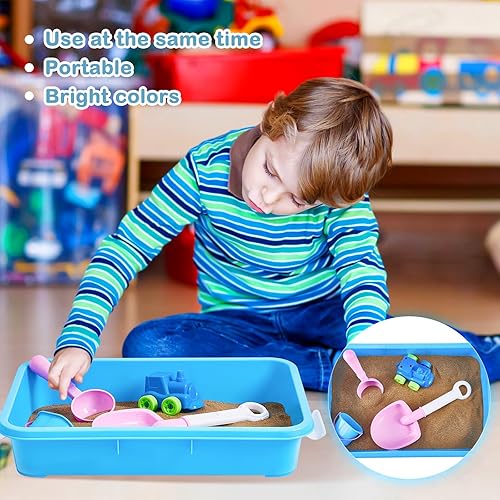 Miniatura 6 de Bandeja de arena portátil con tapa, pequeña caja de arena de plástico con asa, 14.96 x 10.24 x 3.15 pulgadas, azul (4 piezas)