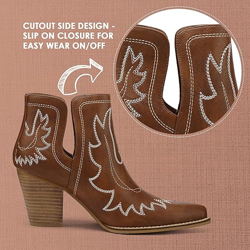 Miniatura 5 de Botas vaqueras para mujer, con puntera puntiaguda, bordadas, sin botones, botas vaqueras con tacón grueso, botines occidentales