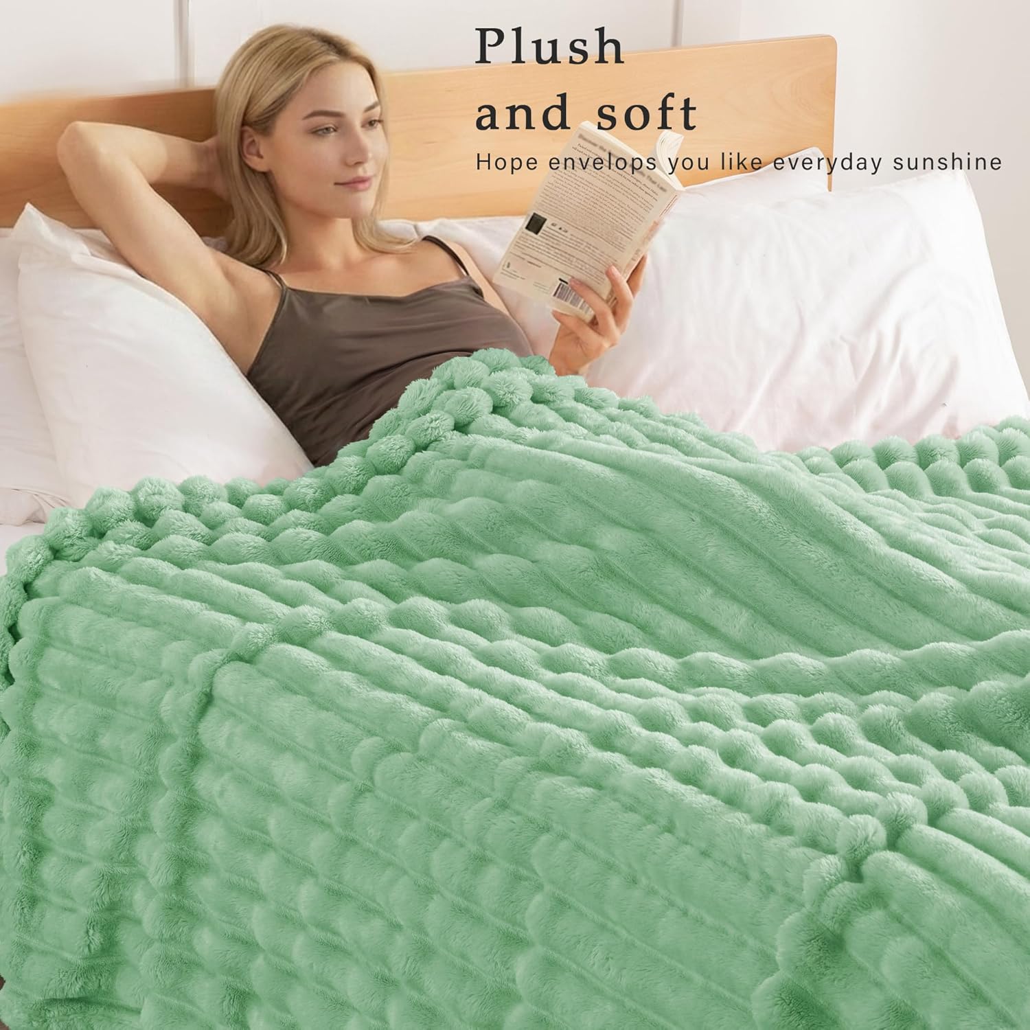 exclusivo mezcla king size flannel fleece blanket, super soft striped jacquard bed blanket, lightweight fuzzy cozy for all seasons, 90x104 inches, sage green sage green king ( 90x104 in )