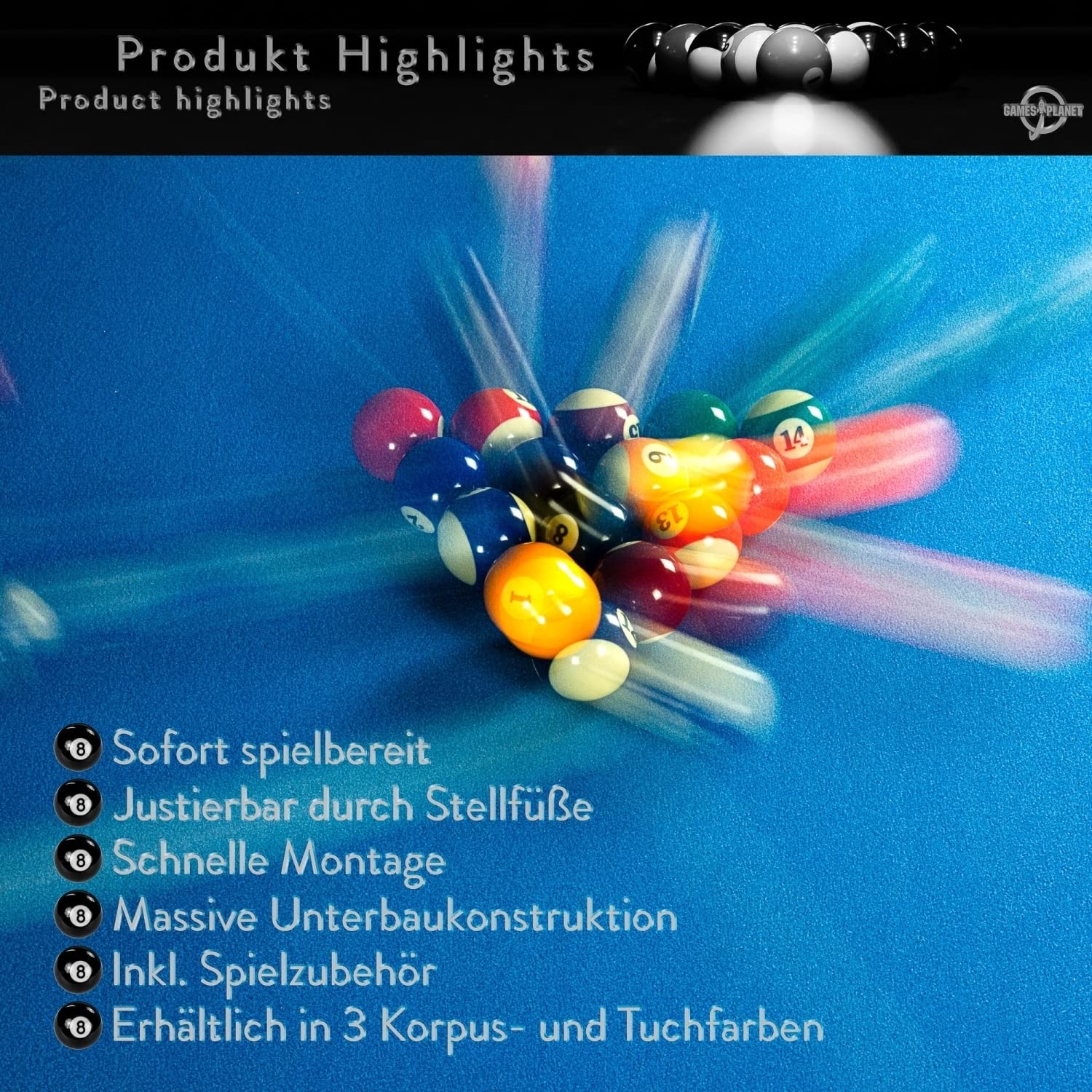GAMES PLANET 7 ft Billardtisch Premium“ + Zubehör, 9 Farbvarianten, 214x122x82 cm (LxBxH)