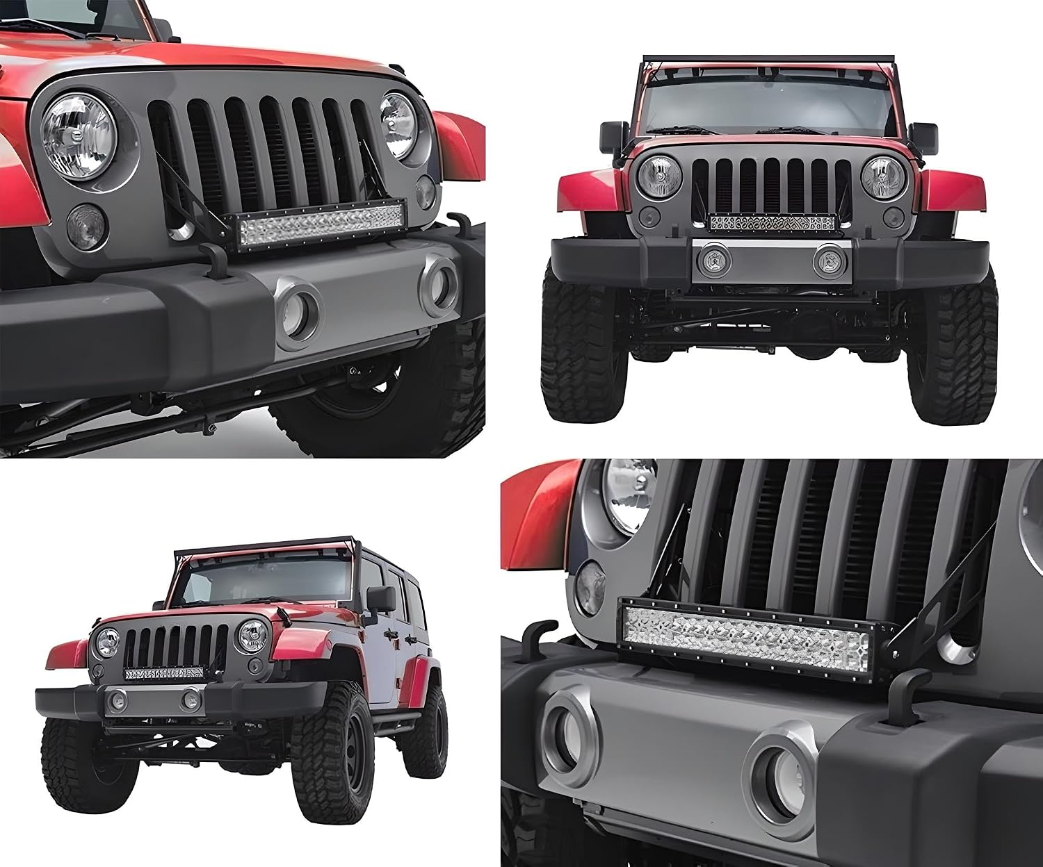 iJDMTOY Front Grille 20-Inch LED Light Bar Kit Compatible with Jeep 2007-17 Wrangler, Includes (1) 120W High Power LED Lightbar, Grill Front Mounting Brackets & On/Off Switch Wiring Kit