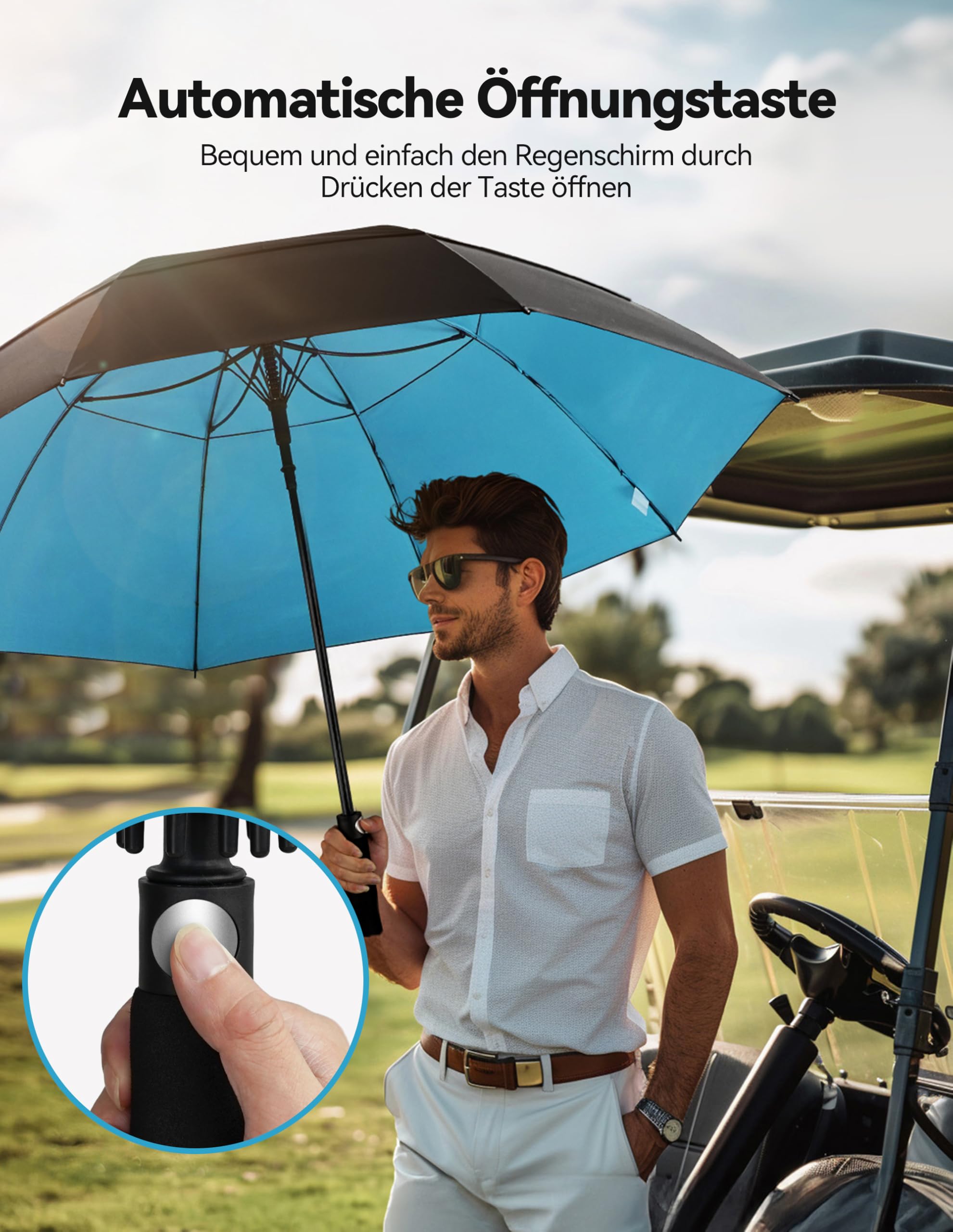 TECKNET Golfschirm 68 Inch Regenschirm Groß XXL Sturmfest Doppelt Überdachung Belüftet Automatisches Öffnen EVA-Griff