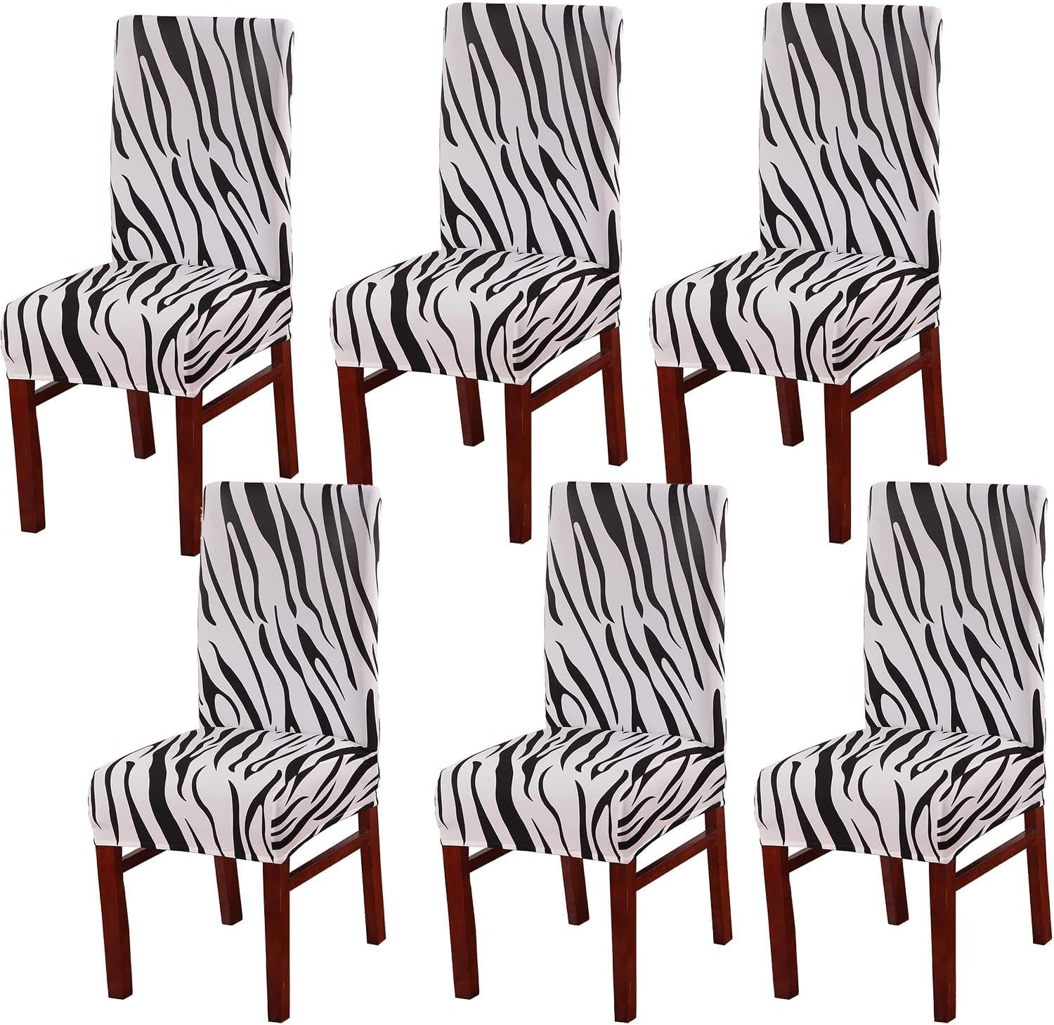 Tavie Dining Chair Covers Set of 6 Stretch Slipcovers Elastic Chairs Cover for Kitchen Dining Room, Black White, Zebra