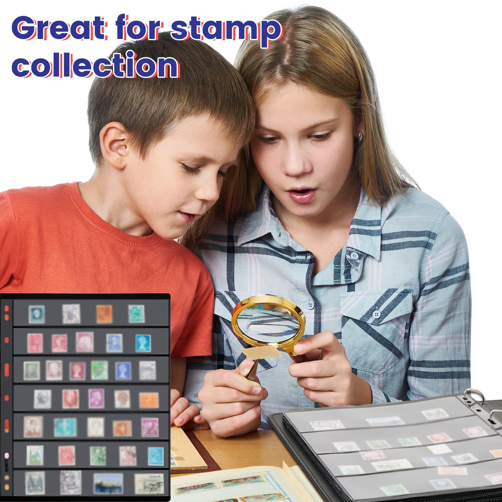 40 feuilles de timbres pour collection de timbres pour album de timbres, classeurs avec pochettes standard à 9 trous pour collectionneurs de timbres (4/5/6/7 feuilles)