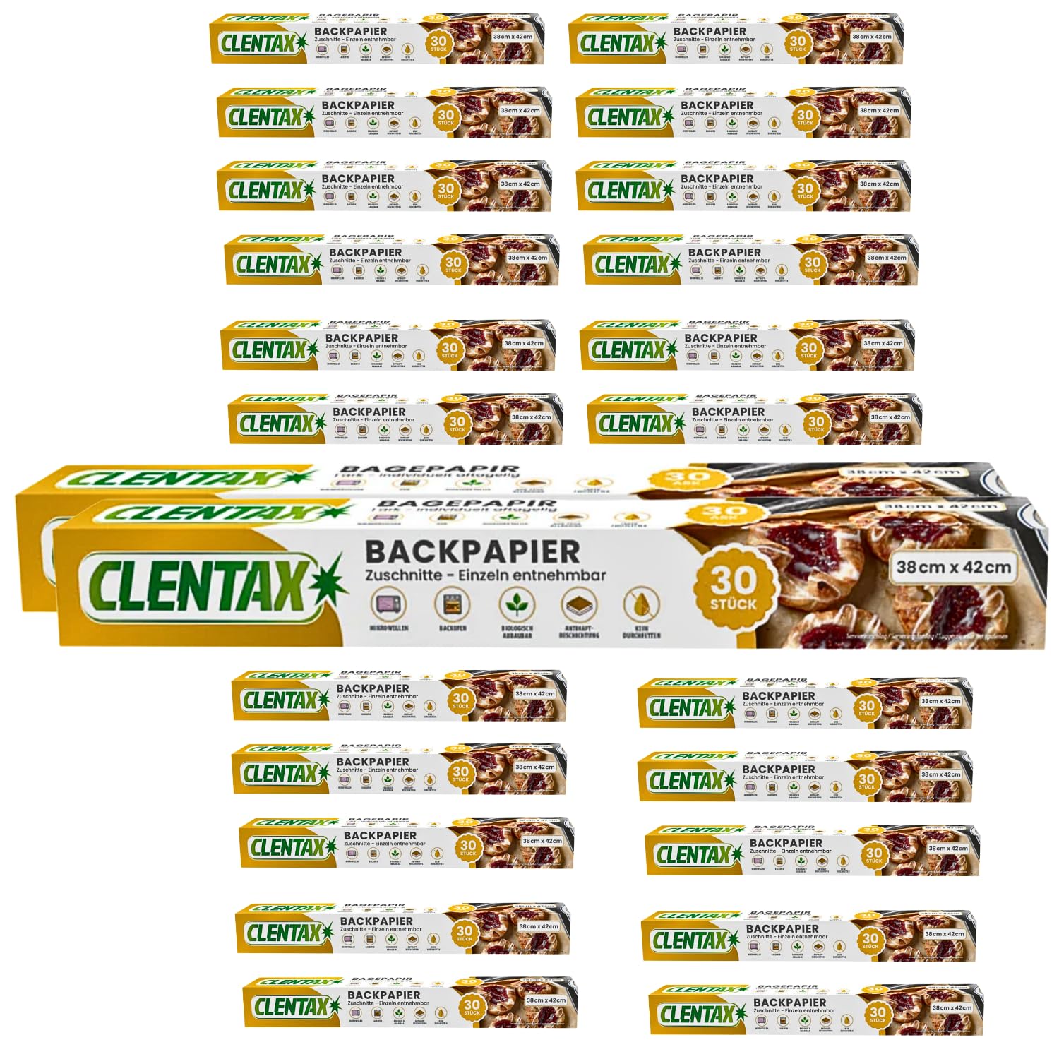 CLENTAX Backpapier Zuschnitte, 720 Blatt (24 St. x 30 Blatt) Backpapier für Backofen, Mikrowelle - Kein Durchfetten - Antihaftbeschichtung, (38 x 42 cm) zum Backen von Keksen, Kochen, Backen, Braten