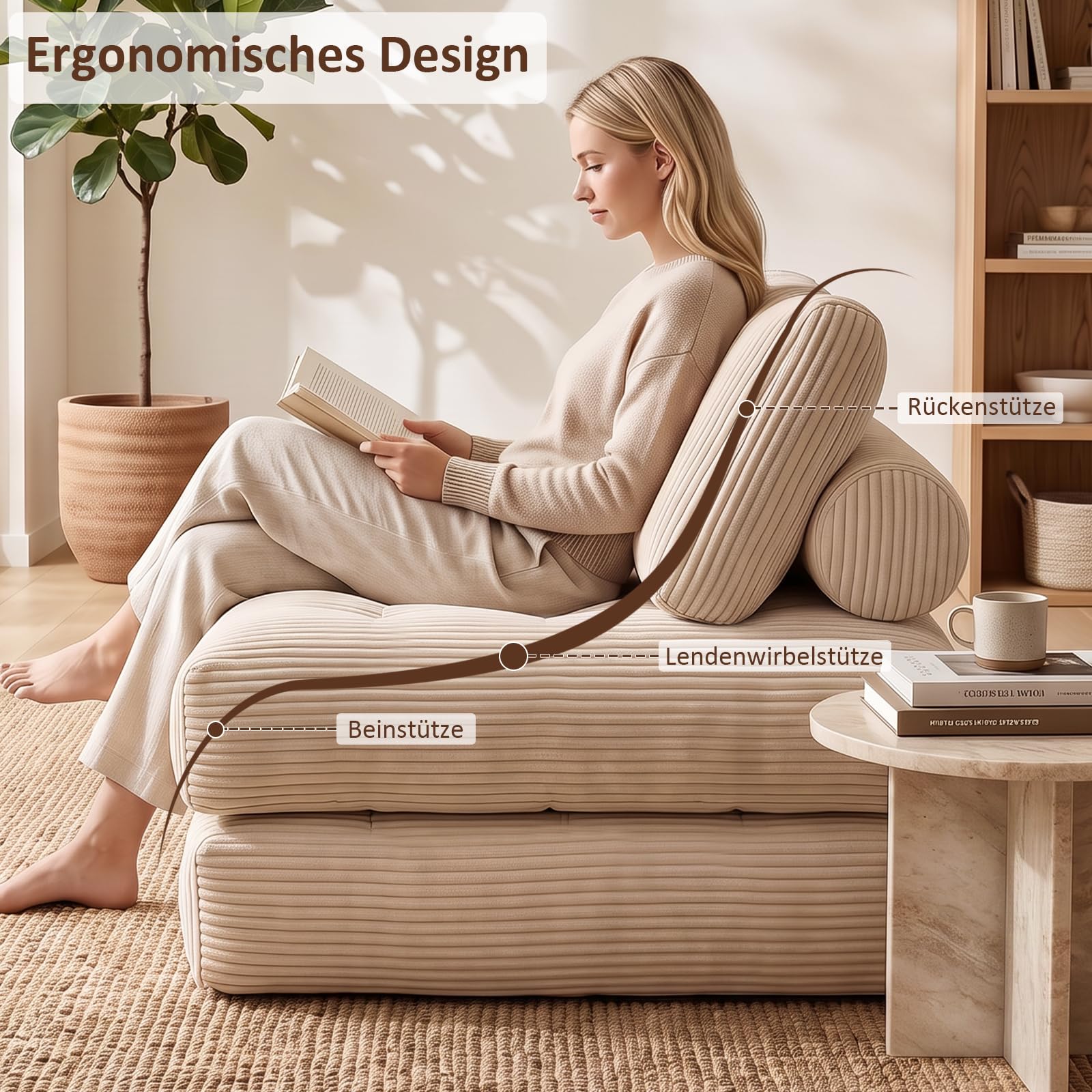 EVLIQUIL Klappbares Schlafsofa, Wandelbett & Sitzsackcouch (Beige)