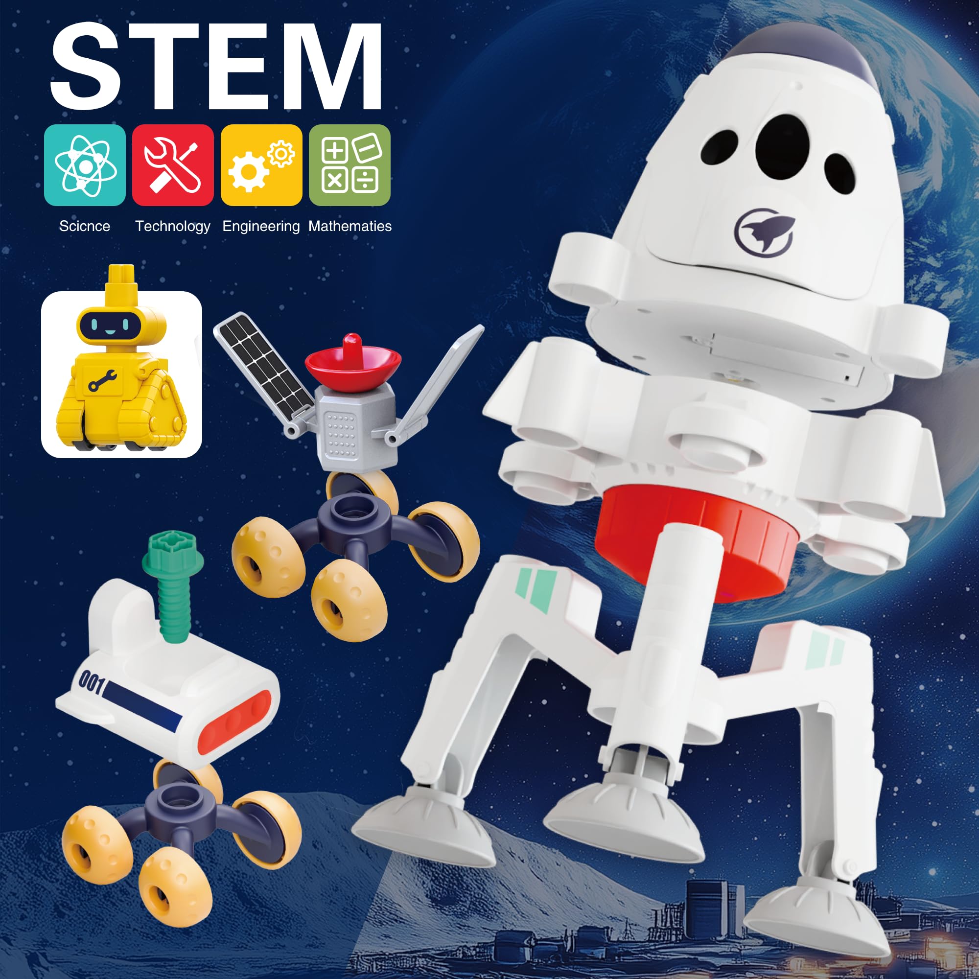 Juguetes espaciales para niños, nave espacial, aventura planeta, juego con 2 transbordadores astronautas, juguete educativo STEM del sistema solar del espacio exterior, regalo de 7