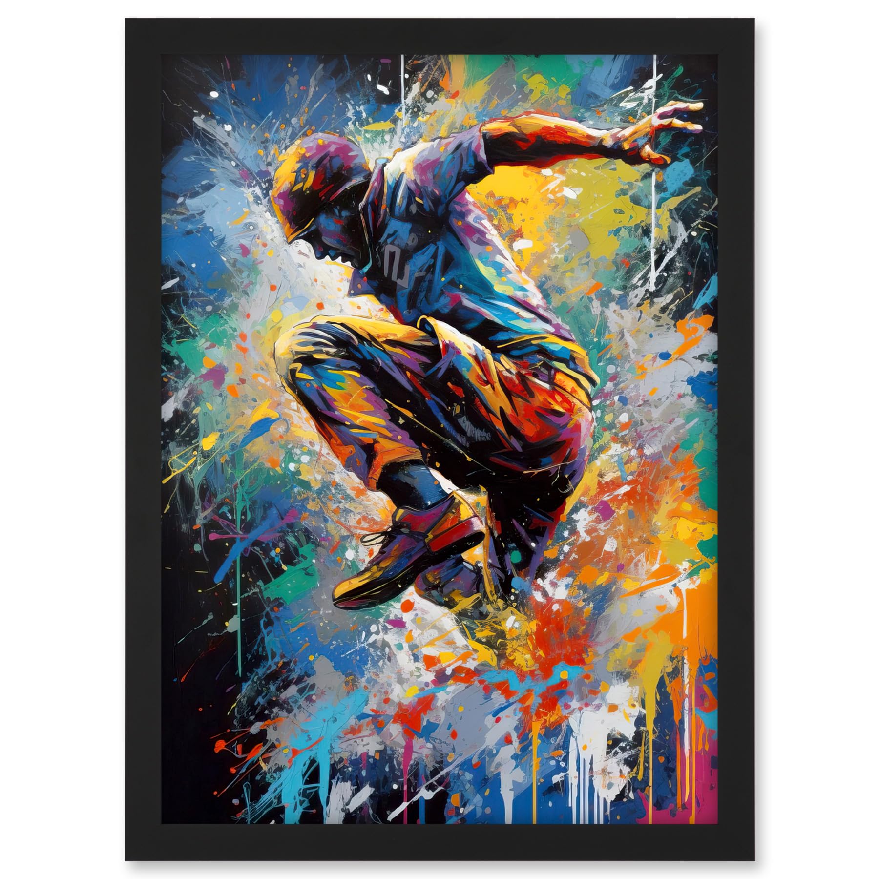 Artery8 Parkour Paint Splat Portrait Jump Action Shot Artwork Framed A3 Wall Art Print