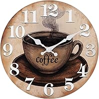 Keepcross 8-Inch Coffee Cup Kitchen Wall Clock - Rustic Farmhouse Glass Decor, Silent Waterproof for Coffee Bar, Cafe