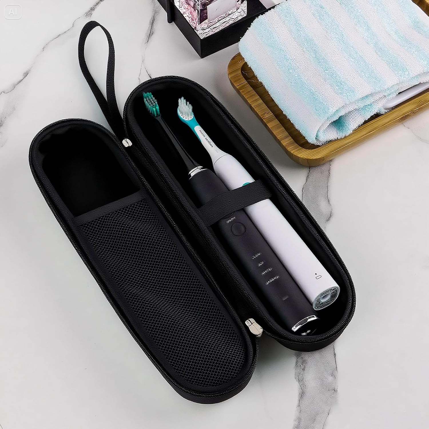 Dual Electric Toothbrush Case, Portable Bag for Travelling, Large Toothbrush Case Holder Compatible with AquaSonic, Sumkyle, Oral-B iO Series, Philips Sonicare (Black)