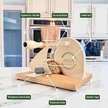 Bread Slicer for Homemade Bread & Sourdough Rounds Manual Sourdough Slicer, Hand Crank Cutter with Adjustable Thickness, Stainless Steel Blade, Includes Beeswax Bag