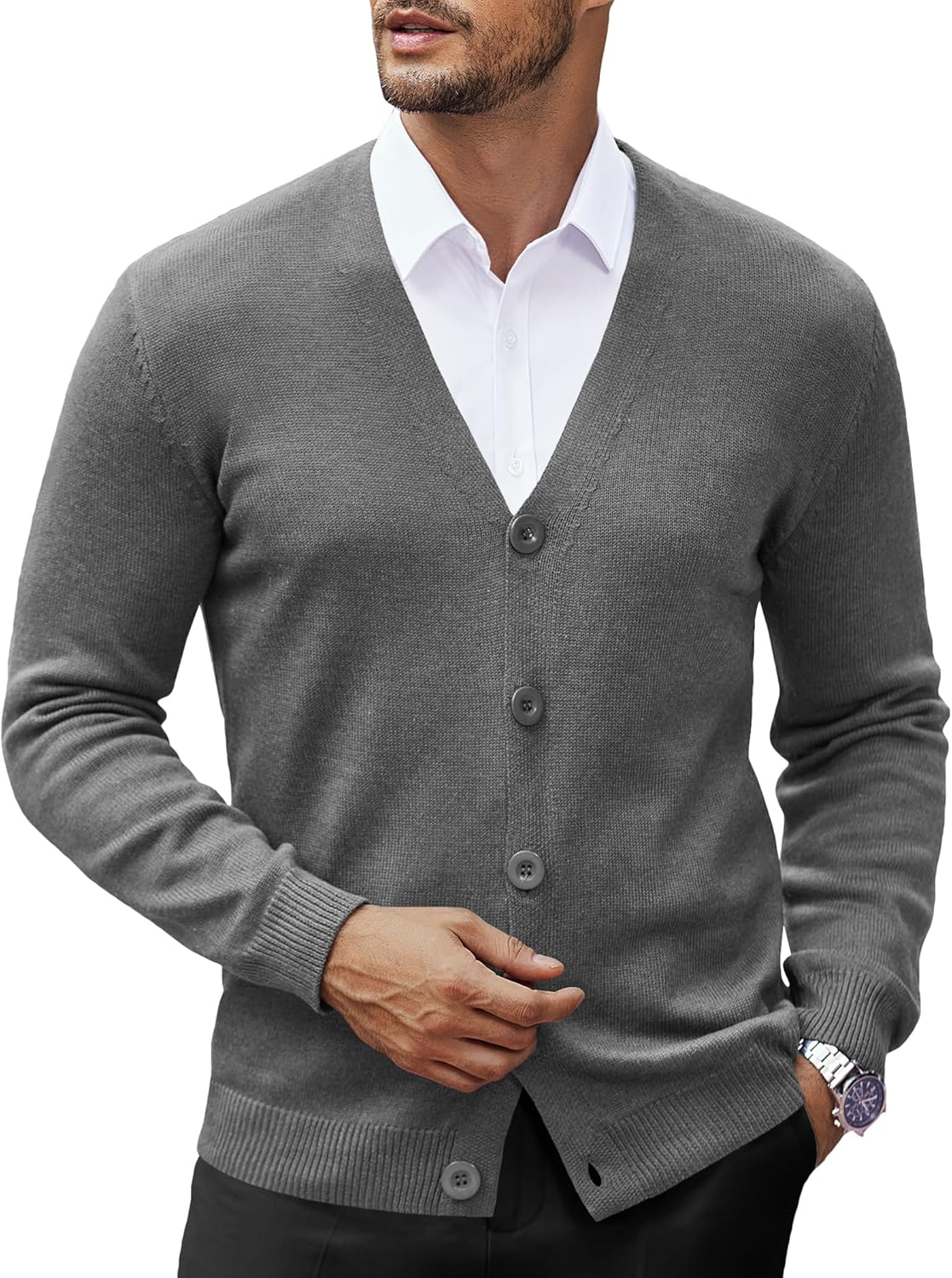 COOFANDY Men’s V Neck Cardigan Sweater Casual Lightweight Button Down Knitted Cardigan Sweater