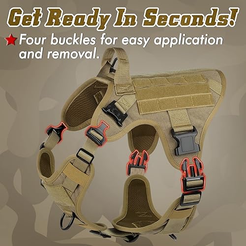 Miniatura 9 de PAWTRENDER Arnés táctico para perros grandes y medianos, sin tirones, chaleco de servicio ajustable con asa, arnés para perro K9 resistente para