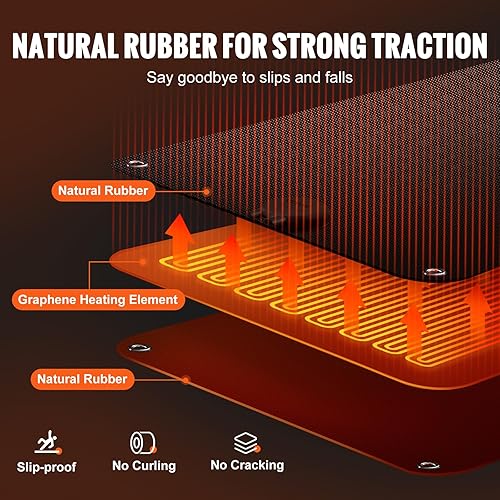 Miniatura 4 de VEVOR Alfombrillas térmicas para derretir nieve de 30 x 48 pulgadas, tapetes térmicos para exteriores para entrada, almohadilla eléctrica de goma