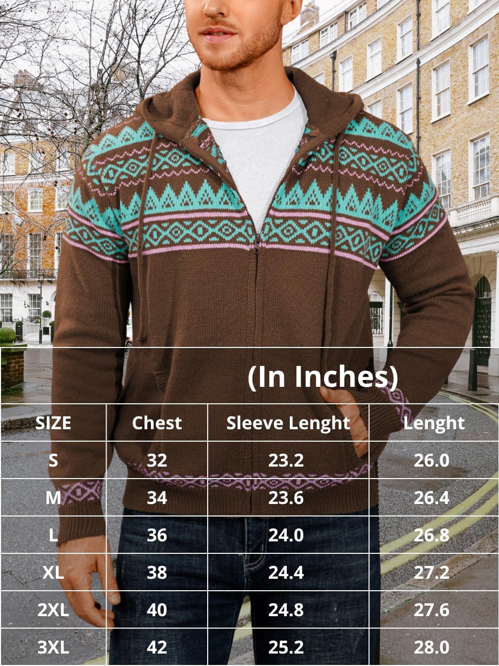 Fair Isle Cardigan Sweaters,Zip Up Sweater Hoodie Men,Casual Work House Going Out Knit Sweatshirt - Image 6