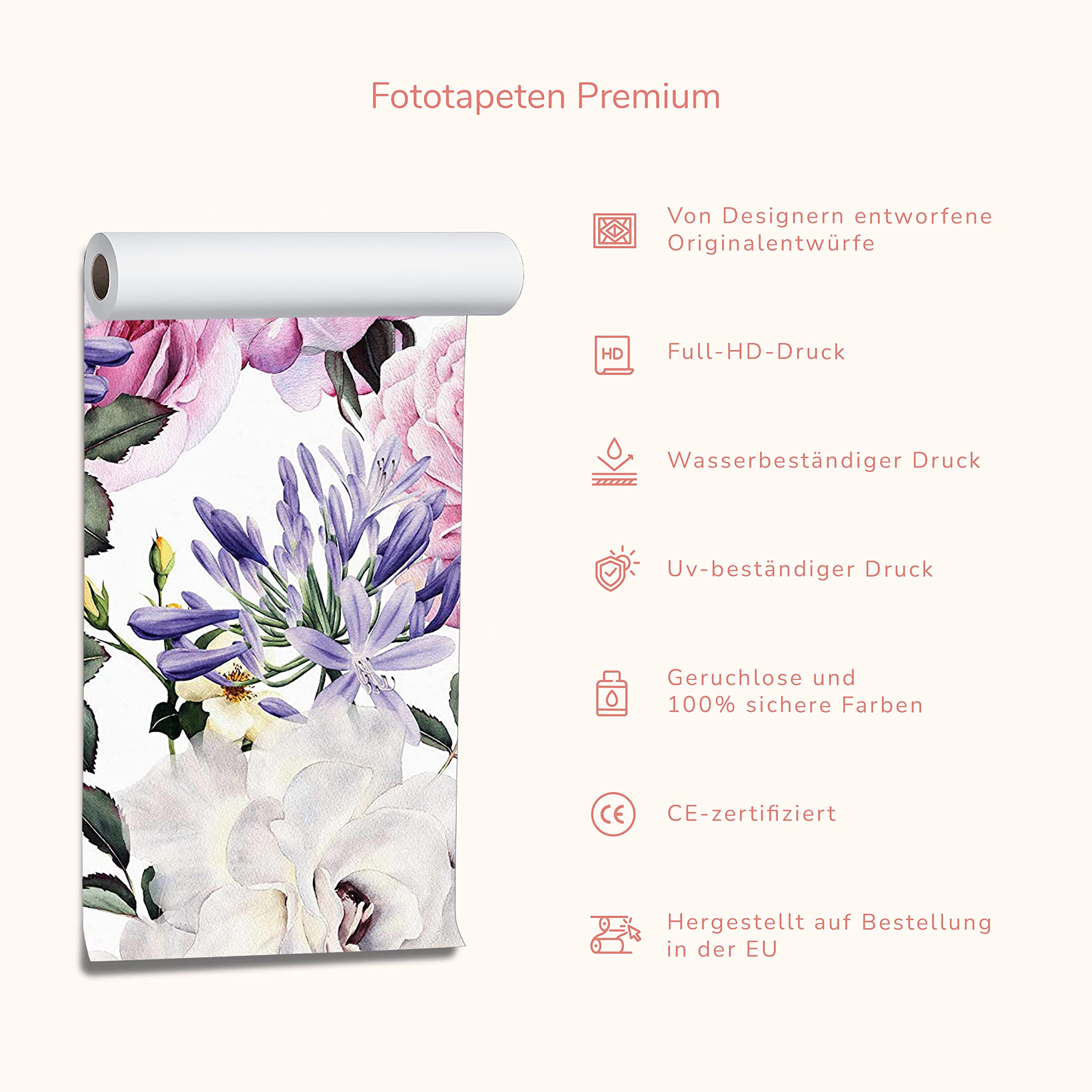 decomonkey Premium Fototapete Natur 400x280 cm XXL Design Tapete Fototapeten Vlies Tapeten Vliestapete Wandtapete moderne Wandbild Wand Wohnzimmer Deko Pflanzen Blumen Steinwand Vintage Retro beige