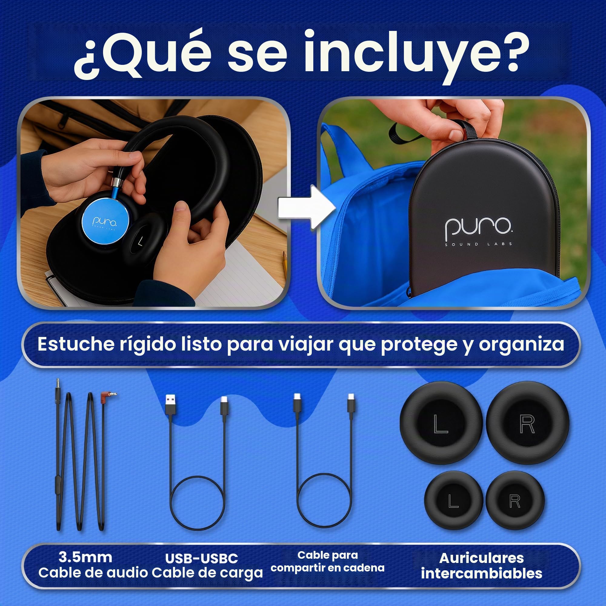 Puro Sound Labs BT2200-Plus Auriculares Bluetooth para Niños con Limitación de Volumen - Auriculares más Seguros para Niños - Calidad de Audio de Estudio y Aislamiento de Ruido (Azul)
