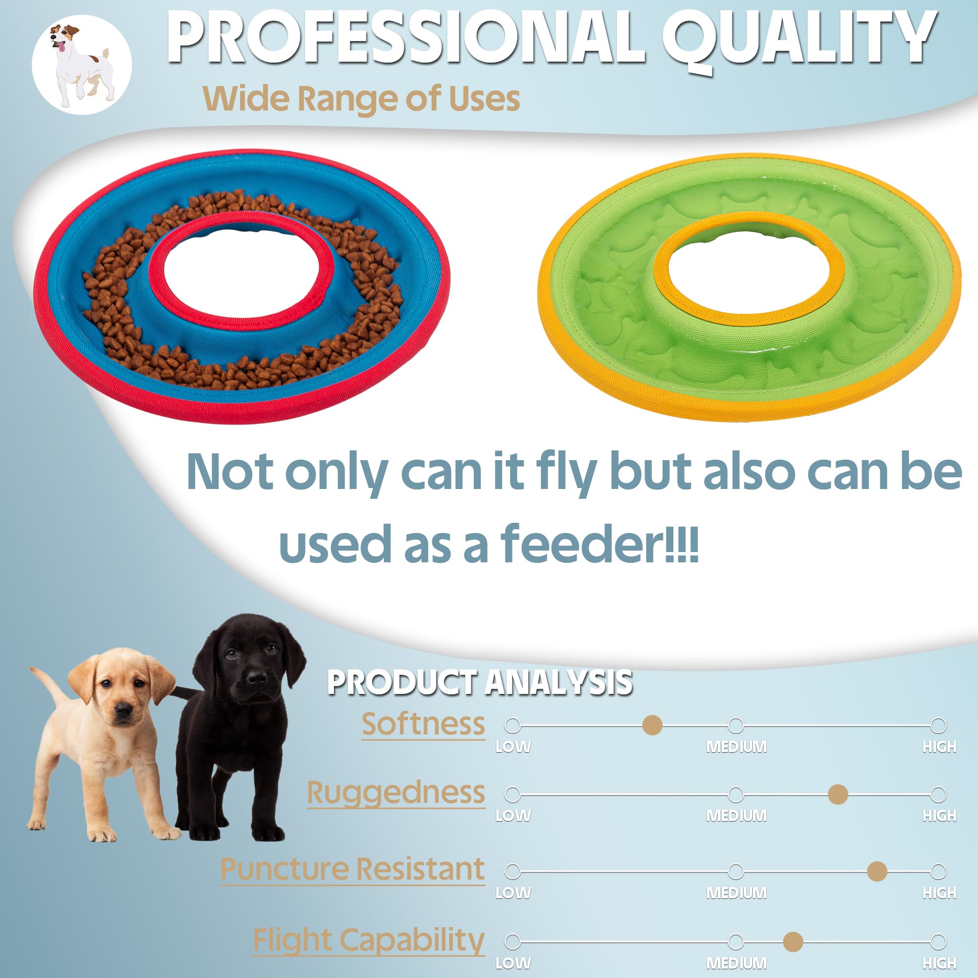 3 dischi volanti per cani, giocattoli interattivi per cani, giocattoli da catturare e recuperare per cani di taglia piccola, media e grande, galleggiano in acqua e sicuri sui denti, 23 cm