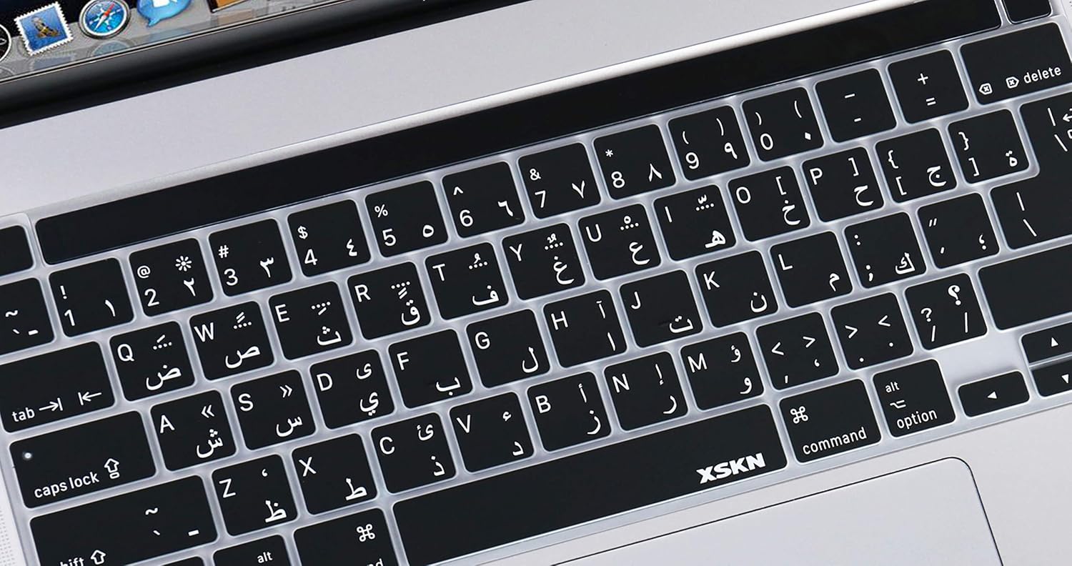 XSKN Arabic/English Bilingual Black Silicone Keyboard Cover Skin for Touch Bar Models 2019 MacBook Pro 16 inch A2141 2020 MacBook Pro 13.3 inch A2251 A2289 A2338 M1 Keyboard US & EU Common Version