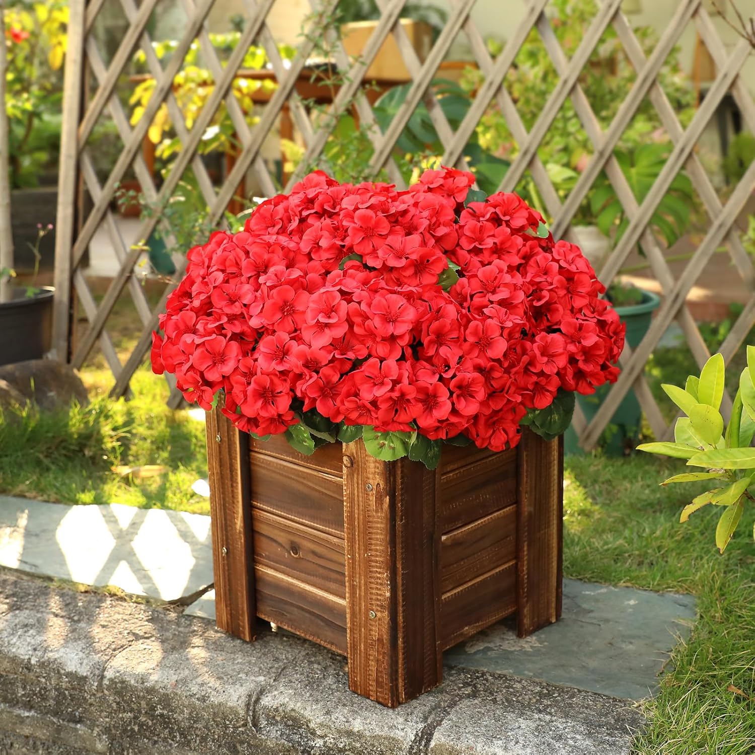 6 Bundles Red Artificial Geranium Flowers for Outdoors Spring Decor Geraniums Silk Flowers UV Resistant Lifelike Faux Flowers for Spring Indoor Outdoor Garden Patio Porch Balcony Home Decoration - Image 3