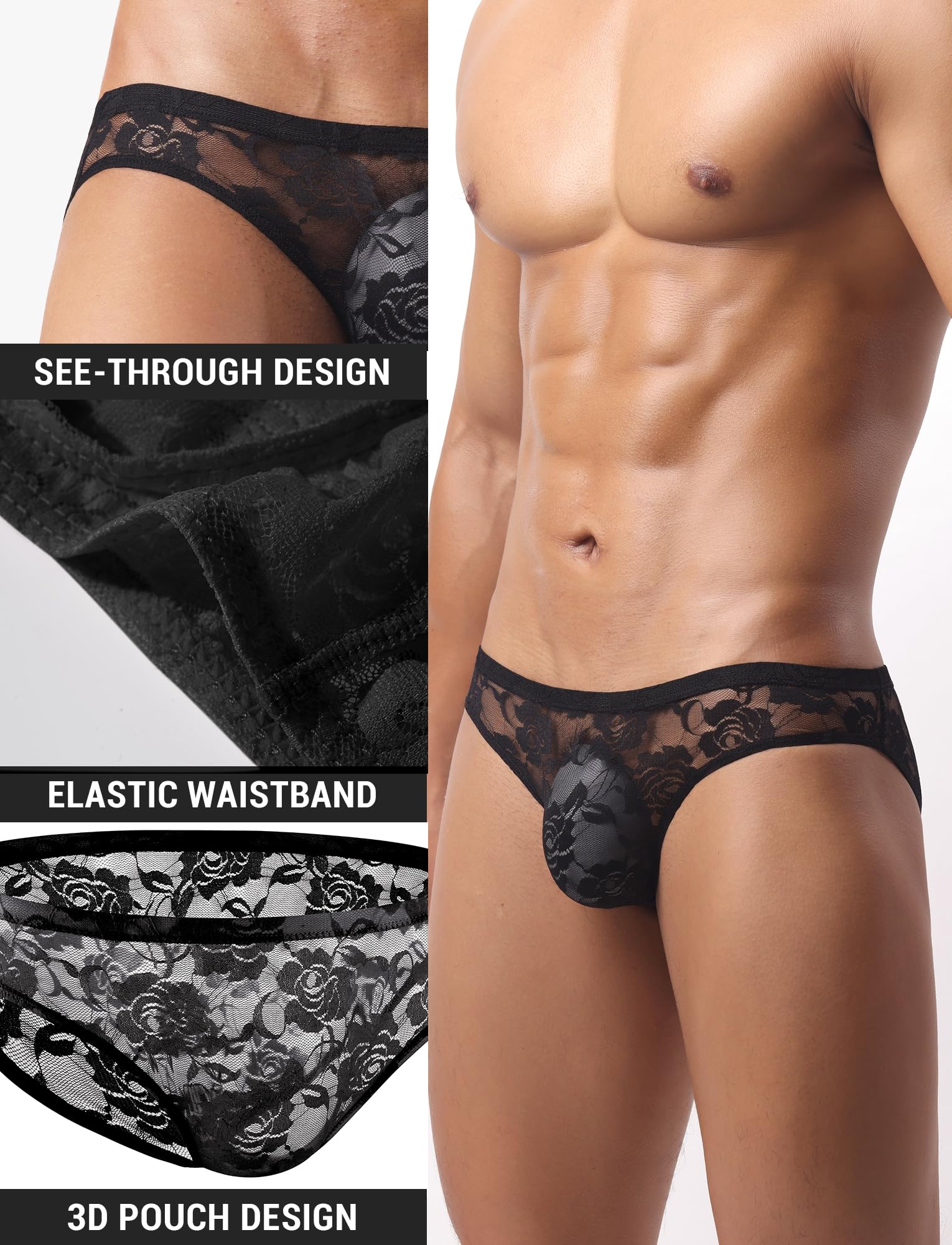 AIEOE Męskie seksowne majtki koronkowe Sissy przezroczyste kalesony cienkie koronkowe stringi bielizna EU S-XL