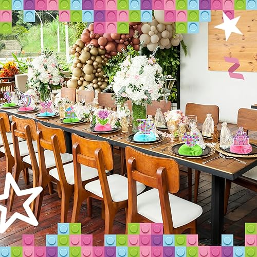 Miniatura 6 de Colarr 9 piezas de bloques de construcción rosa para niñas, decoración de panal, centros de mesa para fiesta de cumpleaños, suministros de fiesta