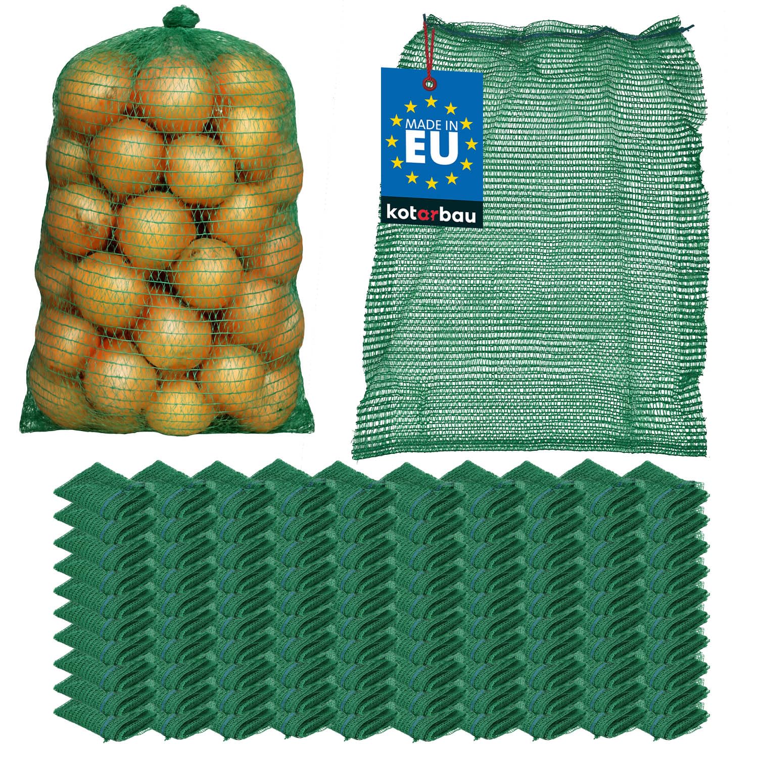 Kotarbau Green Set Of 100 Raschel Sacks - Potato Bags - 35 X 50 Cm - Fruit Bag - 5 Kg - Polypropylene - Vegetable Net - Storage Bag - For Onions - Potato - Vegetables