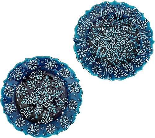 Juego de platos decorativos turcos de 2-7.08 pulgadas (7.1 in) hecho a mano para decoración de pared colgante del hogar