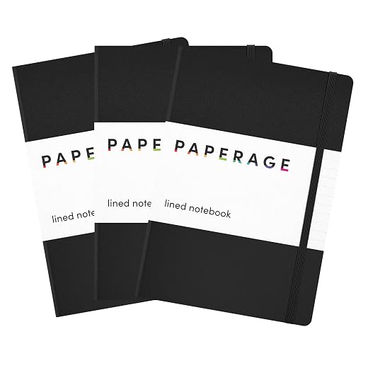 PAPERAGE Lined Journal Notebooks, 3 Pack, (Black), 160 Pages, Medium 5.7 inches x 8 inches - 100 GSM Thick Paper, Hardcover