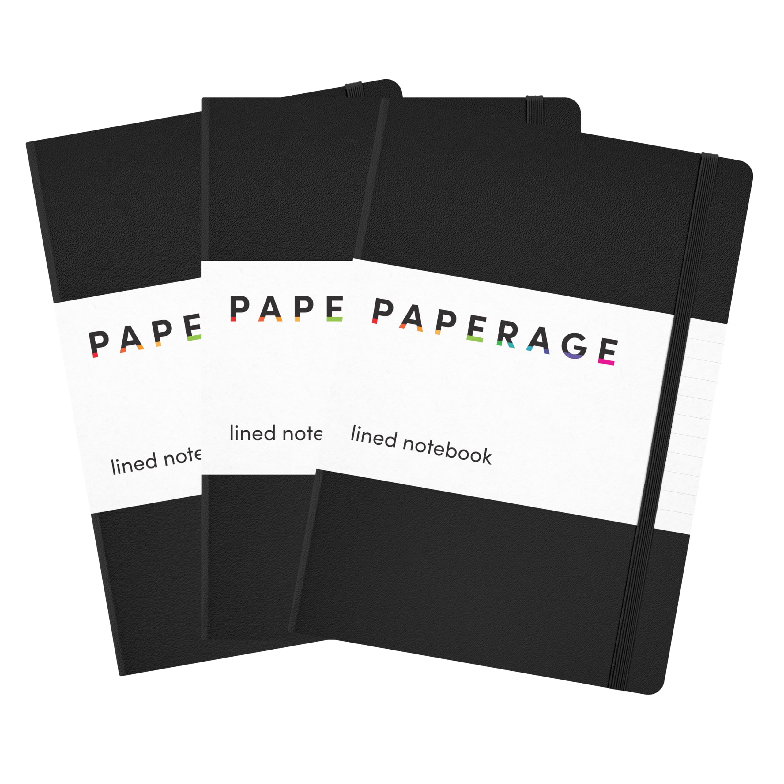 PAPERAGE Lined Journal Notebook, 3 Pack, (Black), 160 Pages, Medium 5.6 in x 8 in - 100 GSM Thick Paper – Hardcover Journaling Notebook for Work, School & Note Taking