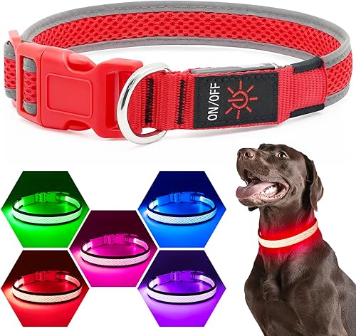 Miniatura 7 de Flashseen Collar de perro LED, luces recargables por USB, ajustable, cómodo, de malla suave, collar de seguridad para perros pequeños, medianos y