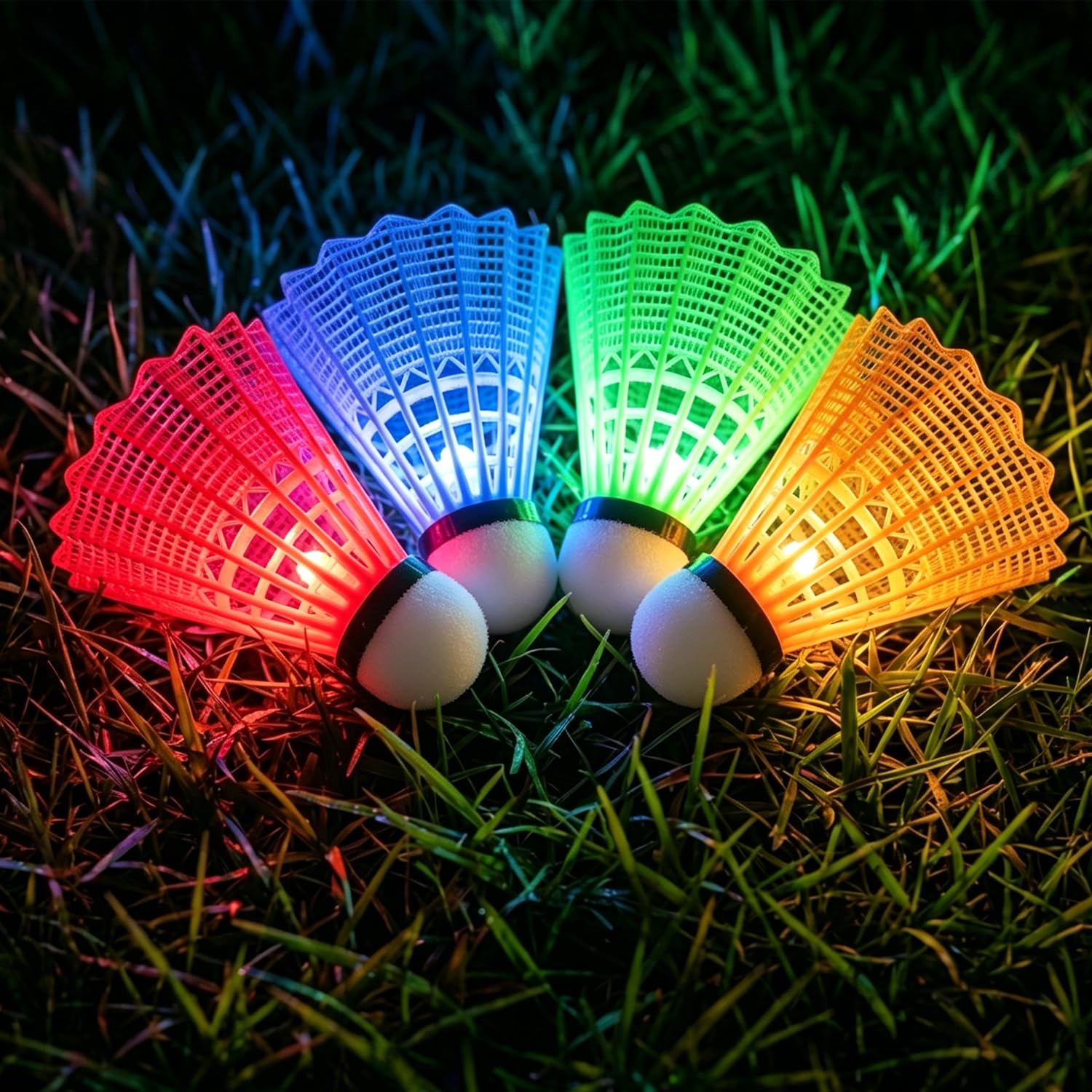 Glow in The Dark Badminton Birdies,LED Badminton Shuttlecocks for Family Backyards Practice,4/5/6 PCS Nylon/Goose Feather Long Lasting Light Up Birdie Balls Set for Indoor Outdoor Sports