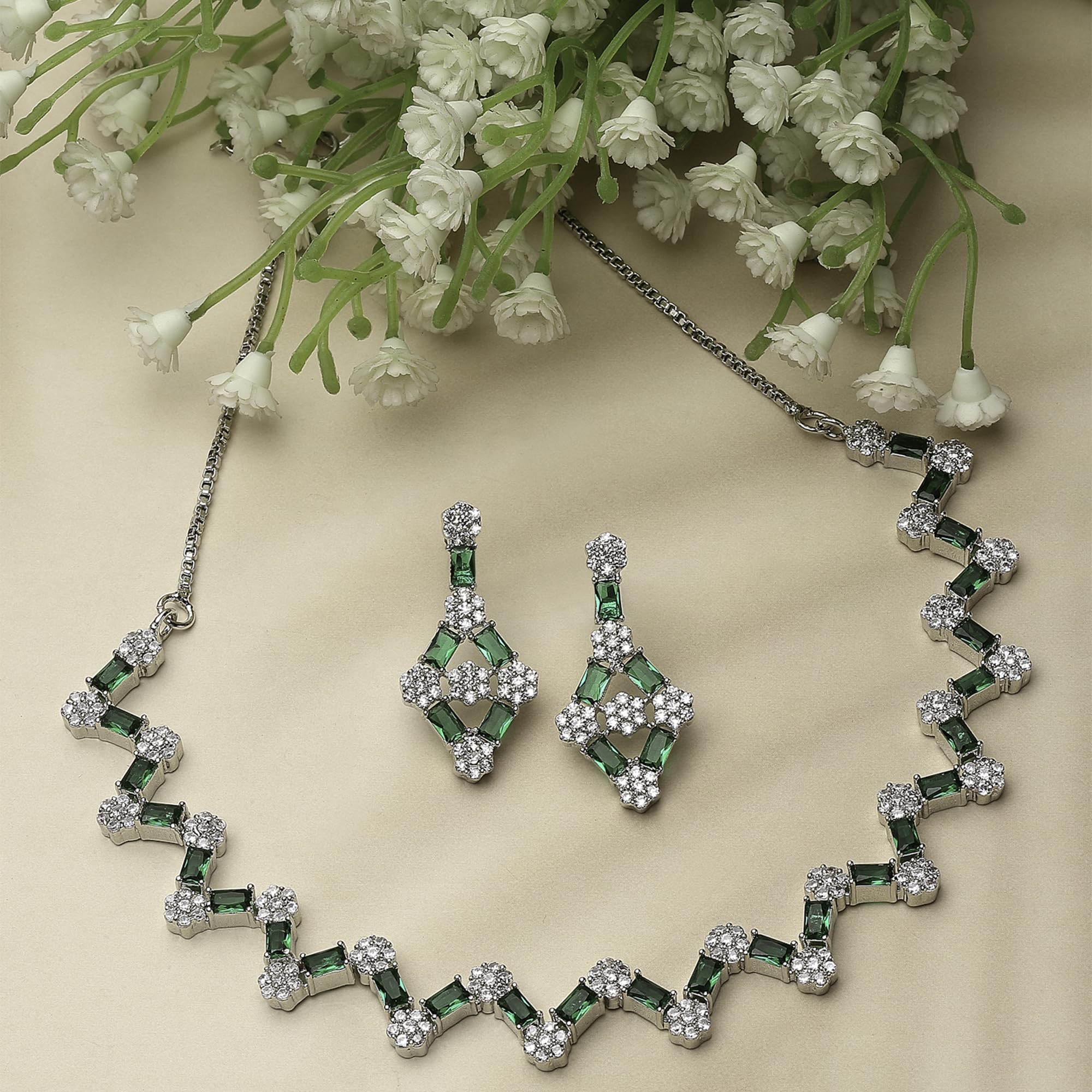 Rhodium-Plated Diamond Necklace Set