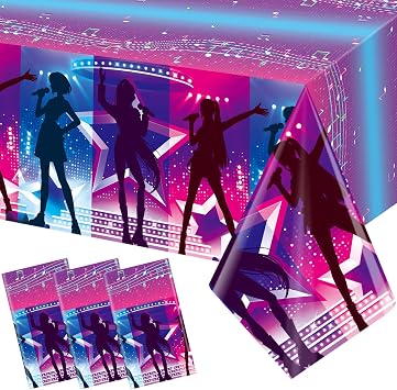 Yungyan 3 Pcs Kpop Birthday Party Decorations Tablecloth 54108 Inch Kpop Music Theme Party Table Cover Disposable Waterproof Tablecloth for K-pop Disco Decorations Supplies