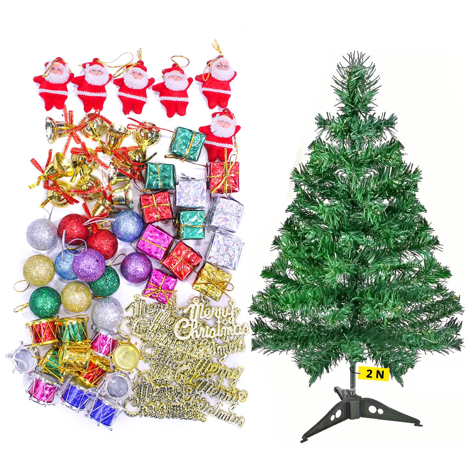 TIED RIBBONS Christmas Tree 2 Feet with 66 Decoration Hanging Props Ornaments for Table Top Office Small Artificial Xmas Tree Party Decor - Christmas Decorations Items for Home