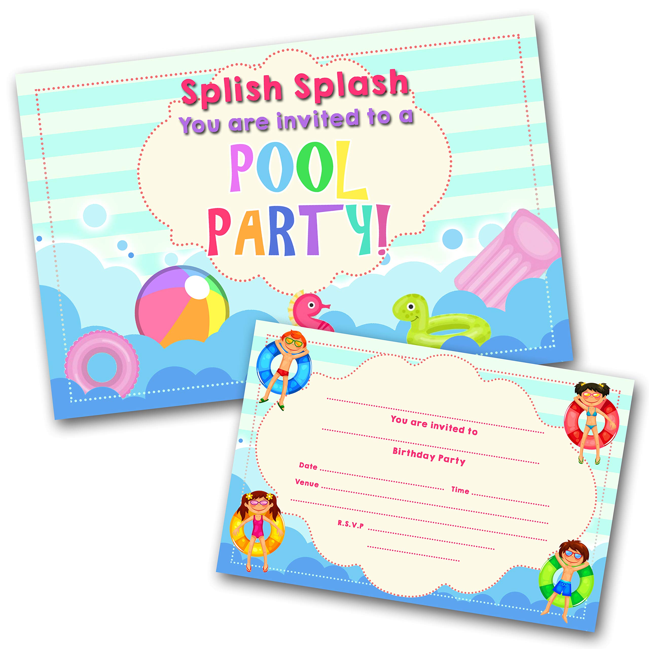 Pool Party Invitations Pack & Envelopes (WRITE ON) Click customize for prices