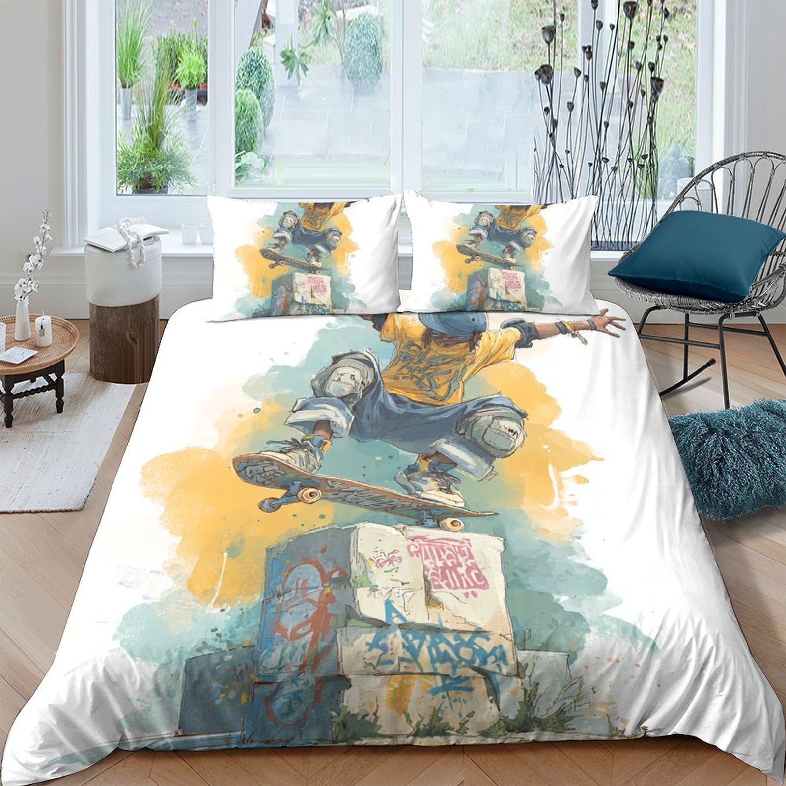 Ctjqhvkz Style-7 3D Printed Skater Graffiti Fitted Sheet Microfiber Urban Art Mattress Cover For Bedroom Dorm Modern Decor Single（135X200cm）