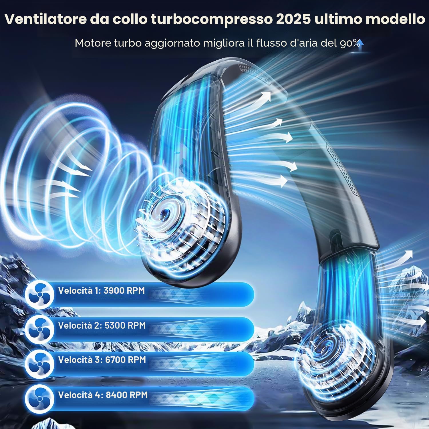 ChillGo - Ventilatore da collo senza pale da 5200 mAh, condizionatore per collo, ventilatore portatile ricaricabile, max 12 ore, 4 motori, pieghevole, ottimo regalo per uomo e donna, nero