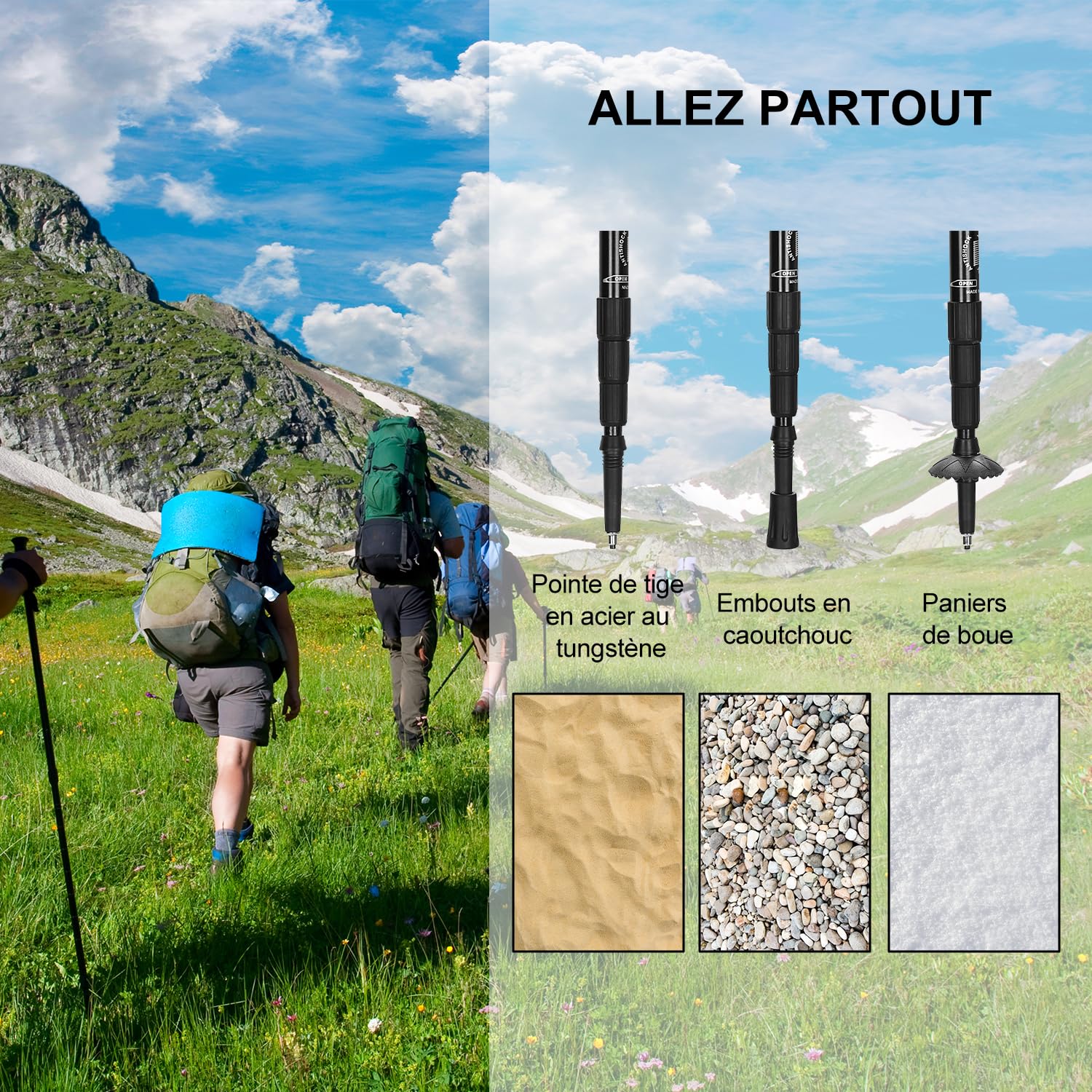 Supregear Bâtons De Randonnée Télescopiques - Lot De 2, Ajustables 4 Sections Avec Poignée T Et Fermeture Rapide Pour Trekking, Alpinisme Et Marche