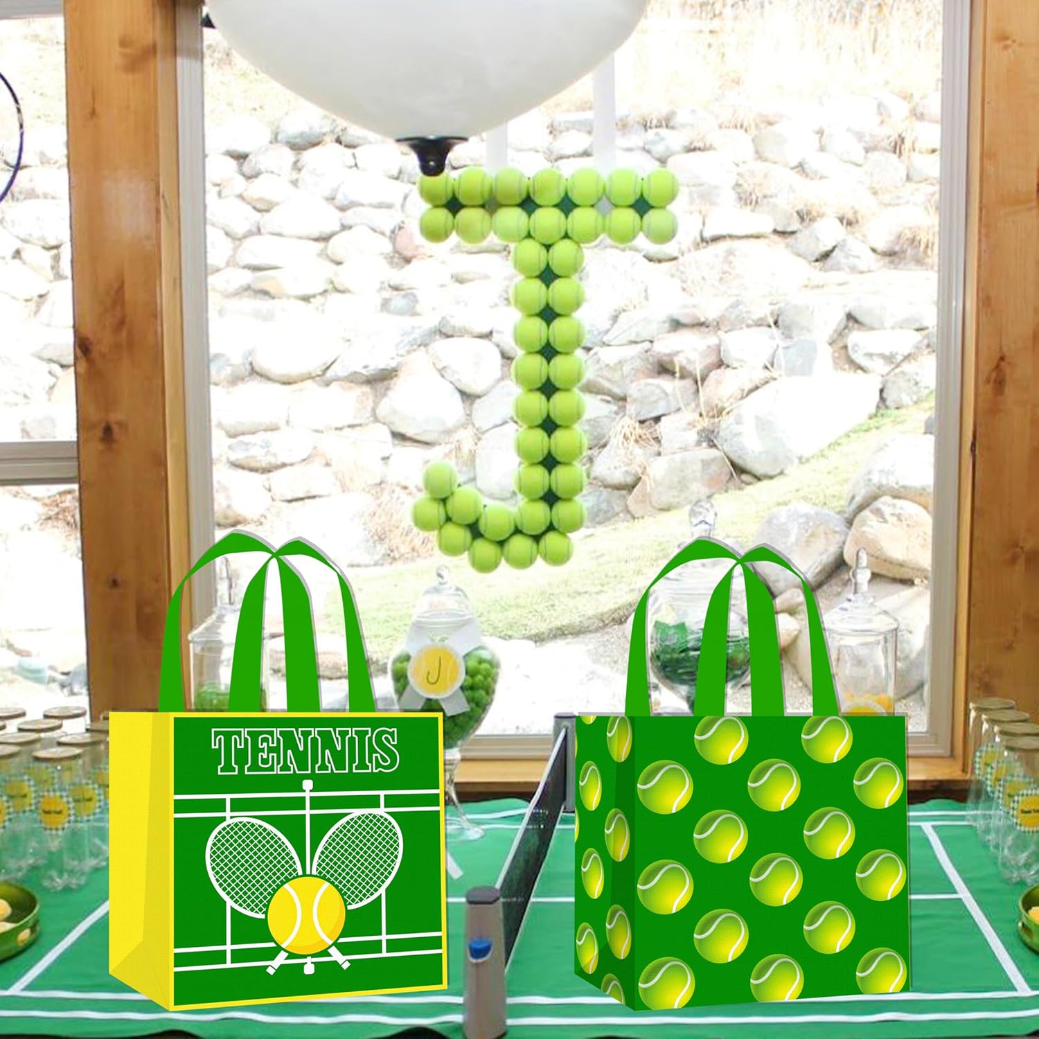 C L cooper life 12pcs Tennis Party Gift Treat Bags with Handles Tennis Theme Non-Woven Grocery Shopping Bags for Sports Birthday Party Tennis Events Baby Shower Supplies - Image 6
