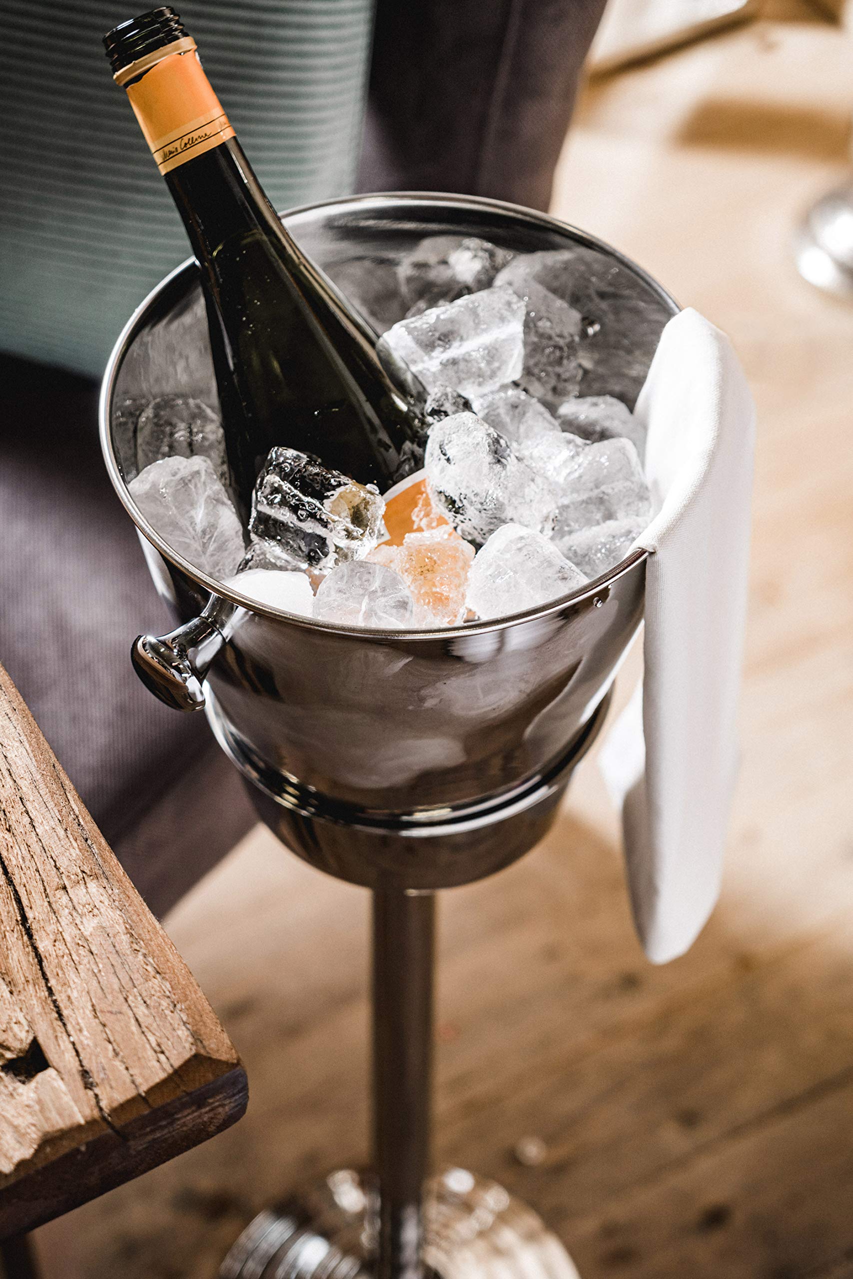Enfriador de champán sobre pie, enfriador de vino con soporte, enfriador de botellas de acero inoxidable plateado, enfriador para champán, vino y champán, XXL, 80 cm