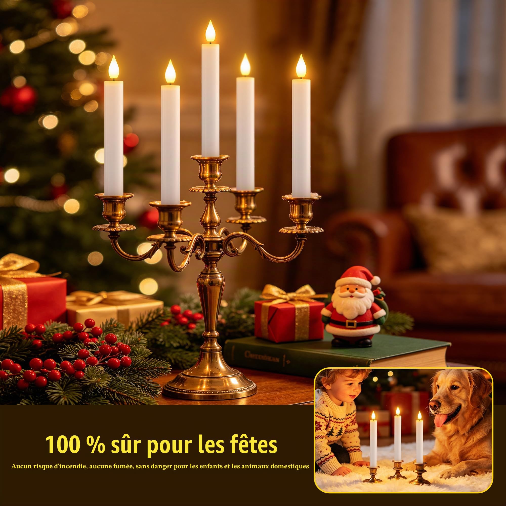 SoulBay Bougie LED Rechargeable, Lot de 10 Fausses Bougies Flamme Vacillante Bougie à LED Decorative Electrique Chandelier avec Télécommande pour Deco Noel Maison Chambre Mariage Anniversaire