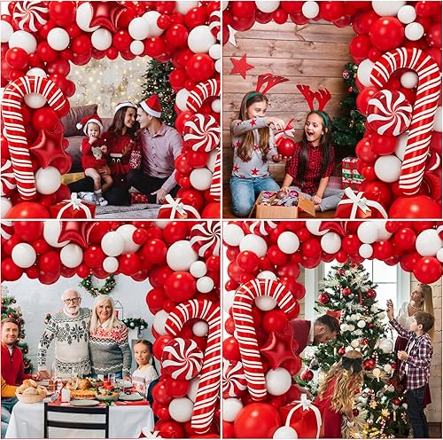 Miniatura 4 de Bonropin Kit de arco de guirnalda de globos de Navidad con caja de regalo de caramelo rojo y blanco globos de estrella para decoraciones de fiesta