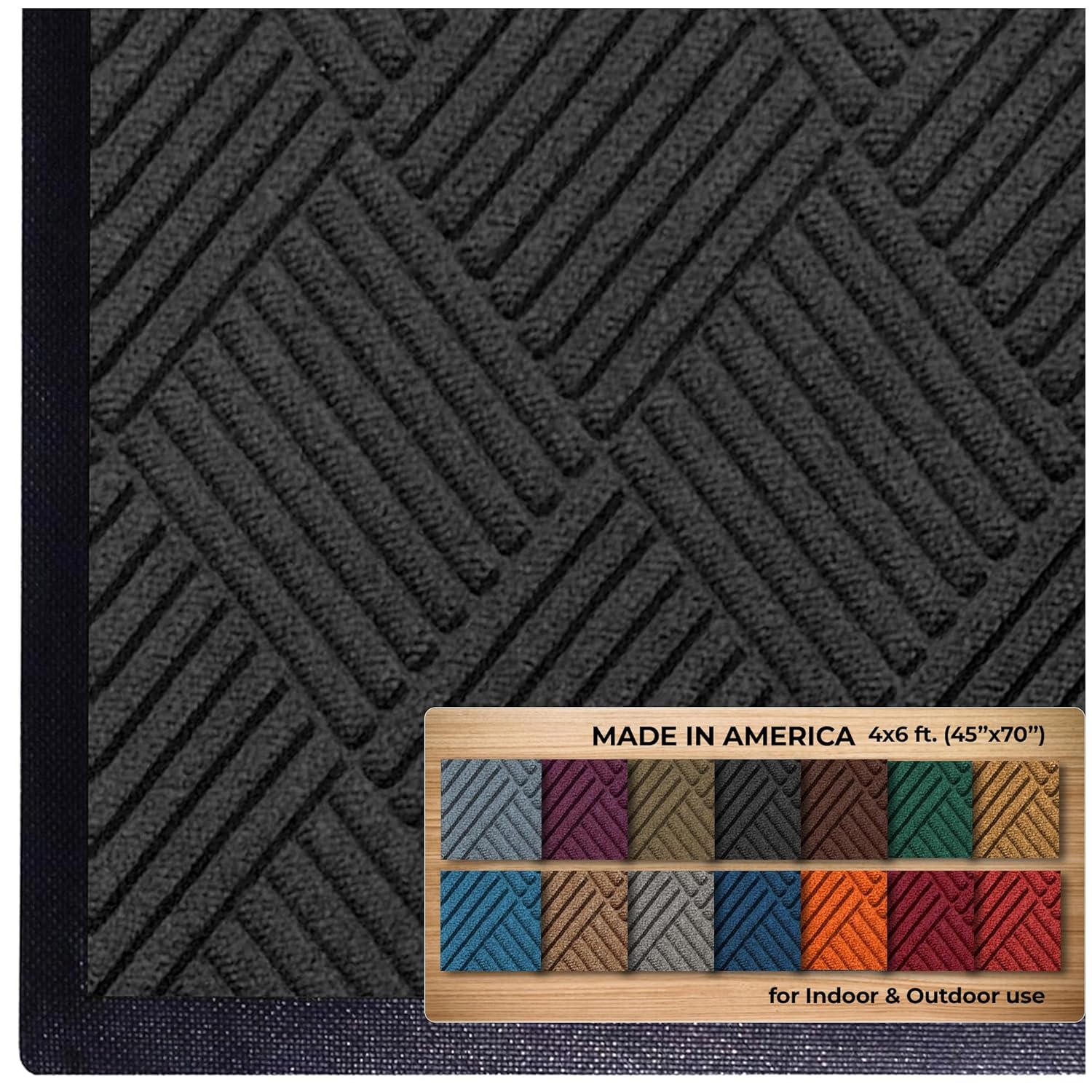 M+A Matting WaterHog Diamond | Commercial-Grade Entrance Mat with Rubber Border – Indoor/Outdoor, Quick Drying, Stain Resistant Door Mat (Charcoal, 4' x 6')