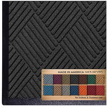 M+A Matting WaterHog Diamond | Commercial-Grade Entrance Mat with Rubber Border Indoor/Outdoor, Quick Drying, Stain Resistant Door Mat (Charcoal, 4' x 6')