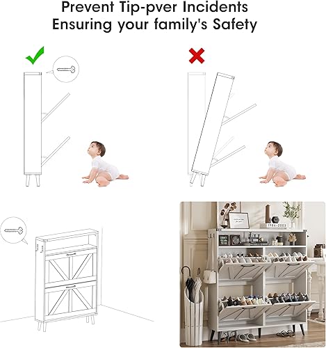 Miniatura 17 de Zapatero con 2 cajones abatibles y almacenamiento abierto, armario de almacenamiento de zapatos de granja para entrada, estante organizador estrecho