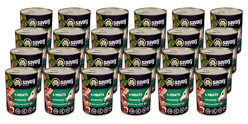 Savory - Comida húmeda para Perros - Comida húmeda para Perros - para Perro Adulto - 4 Tipos de Carne