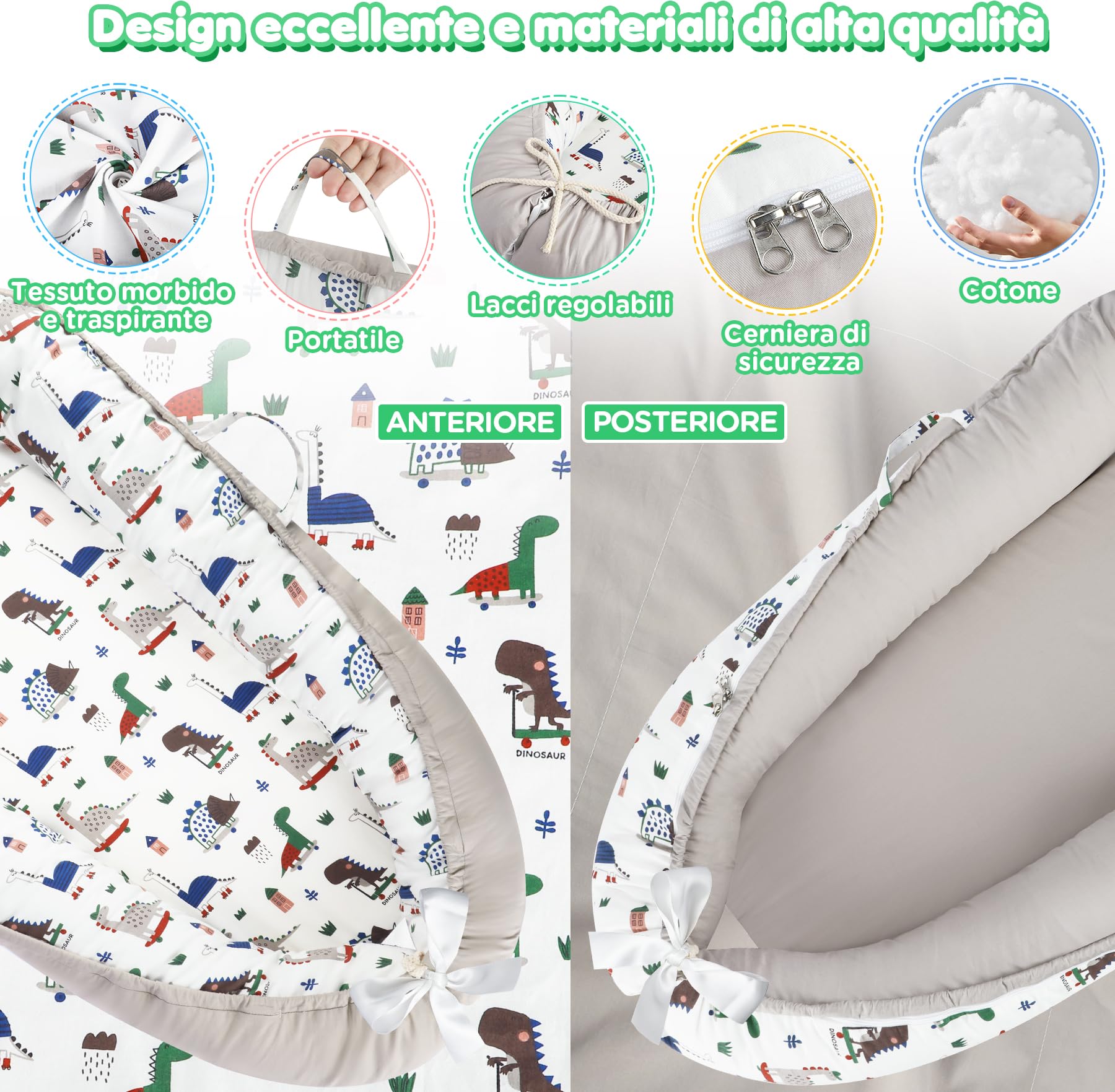 URMYWO Riduttore Lettino Neonato 90x55 cm Cuscino Doppia Faccia Riduttore per Culla Neonato in Cotone 100% Puro Fatto a Mano per Massimo Comfort (Marrone)
